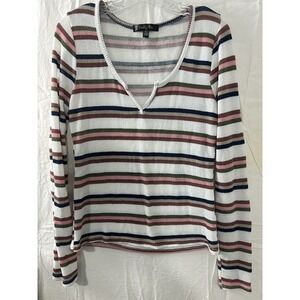 Orange Riss V-Neck Stripped Sweater Woman's Size L Large